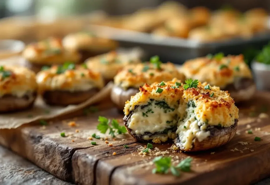 Champignons farcis au four, à l’ail et aux fines herbes : pour un apéro chaud, fondant et délicieusement croustillant